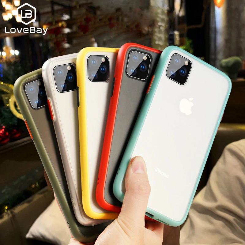 

Lovebay Transparent Anti-shock Frame Hard PC Candy Color Phone Case For iPhone 11 7 8 8Plus XR X XS 11Pro Max Matte Back Cover