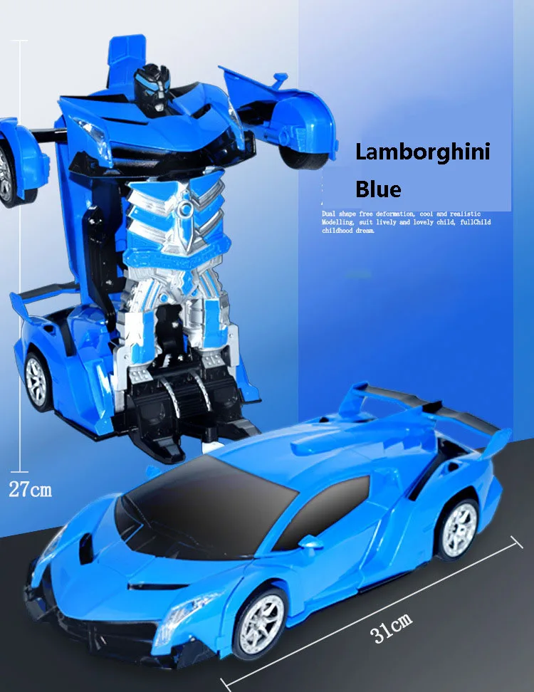 1:14 мини деформационные модели автомобилей Пластиковые автоматические роботы-трансформеры игрушки с огнями Дети Рождественский подарок - Цвет: Lamborghini Blue