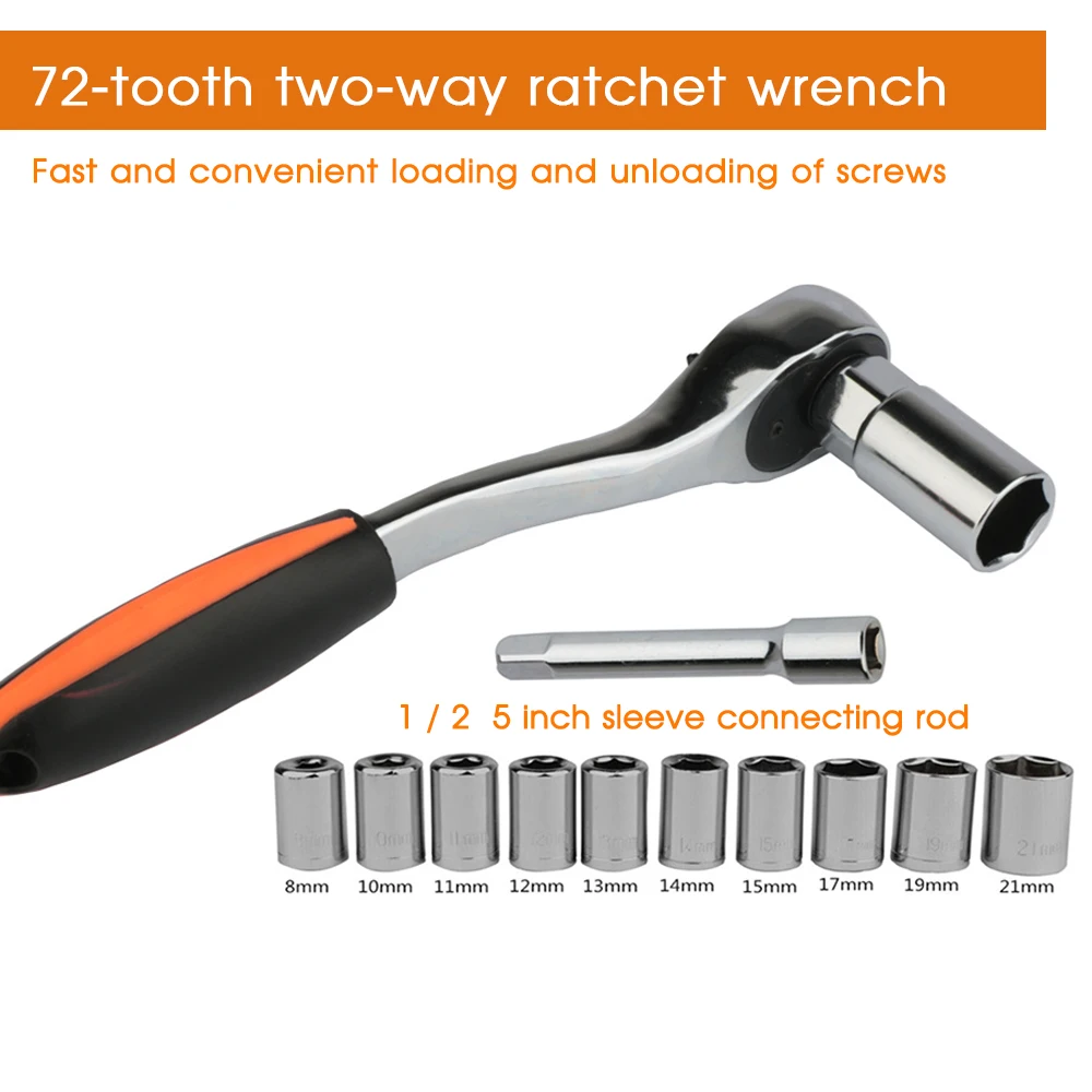 8-In-1 Multifunction 72 Teeth Ratchet Wrench 12 Teeth Sleeve Spanner Double-Headed Car Repair Tools 8mm 10mm 12mm 13mm 14mm 17mm 19mm 21mm Car Socket Spanner 8-In-1 Multifunction 72 Teeth Ratchet Wrench 12 Teeth Sleeve Spanner Double-Headed Car Repair Tools 8mm 10mm 12mm 13mm 14mm 17mm 19mm 21mm Car Socket Spanner