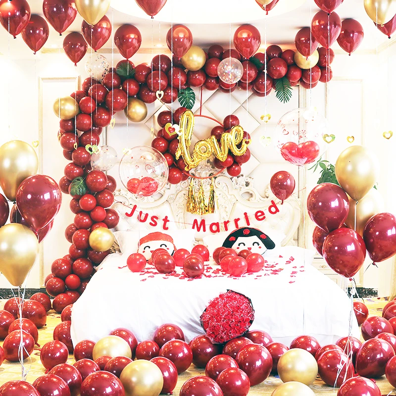 127 шт гранатовые красные шары Золотая буква "любовь" шары украшения с аксессуарами набор Романтических Свадебных Украшений