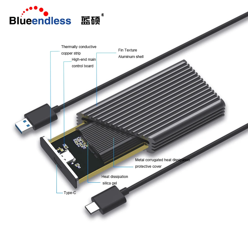 Корпус для SSD накопителя Blueendless NVME M.2 с портом Type c|Корпус жесткого диска| |