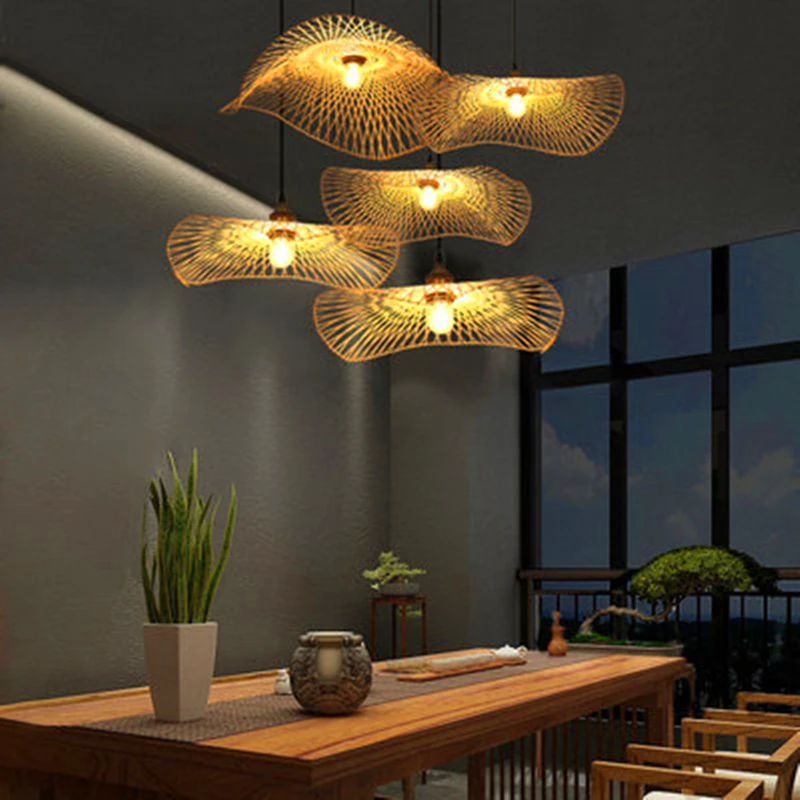 

Nordic Style Bamboo LED Pendant Light Modern Country Couches of Rice Hanging Lamp Japanese Style Decorative Interior Lighting