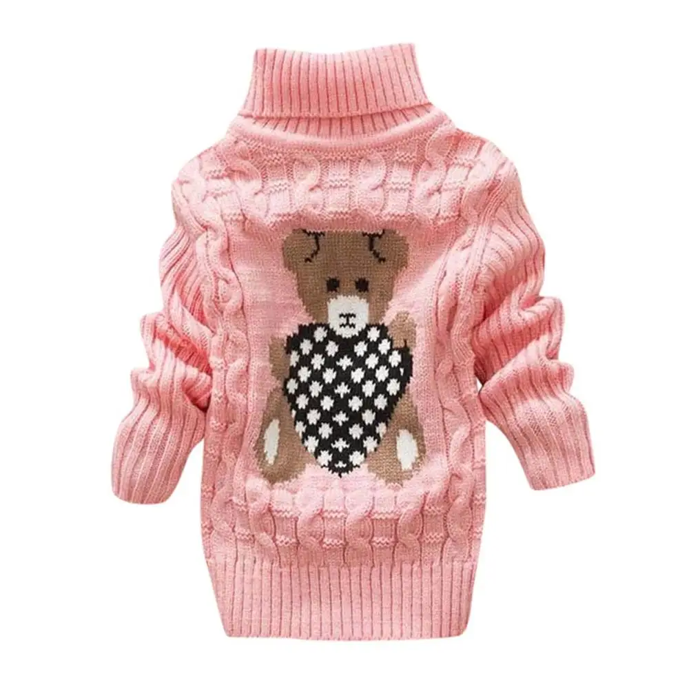 Pink Зимняя одежда для маленьких девочек; свитер; Pull Fille; вязаный свитер с длинными рукавами и принтом медведя для маленьких девочек и мальчиков; roupas infantis menina - Цвет: Pink