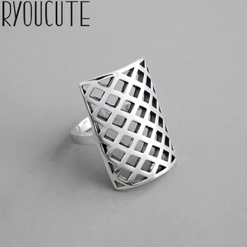 

Bijoux Bohemian Vintage 925 Sterling Silver Hollow Rectangle Rings For Women Engagement Rings Girls Party Gifts Anillos 2020