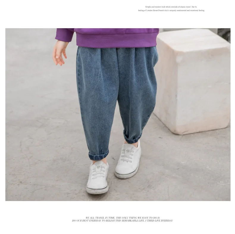 New Style Casual Crawler Men And Women Children Spring Clothing Pants Big Boy Children Beam Leg Jeans Tide-Piece