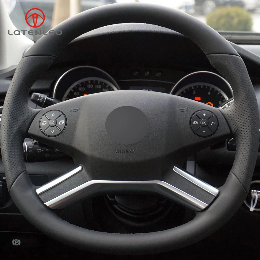 Lqtenleo Black Genuine Leather Diy Handstitched Car Steering Wheel