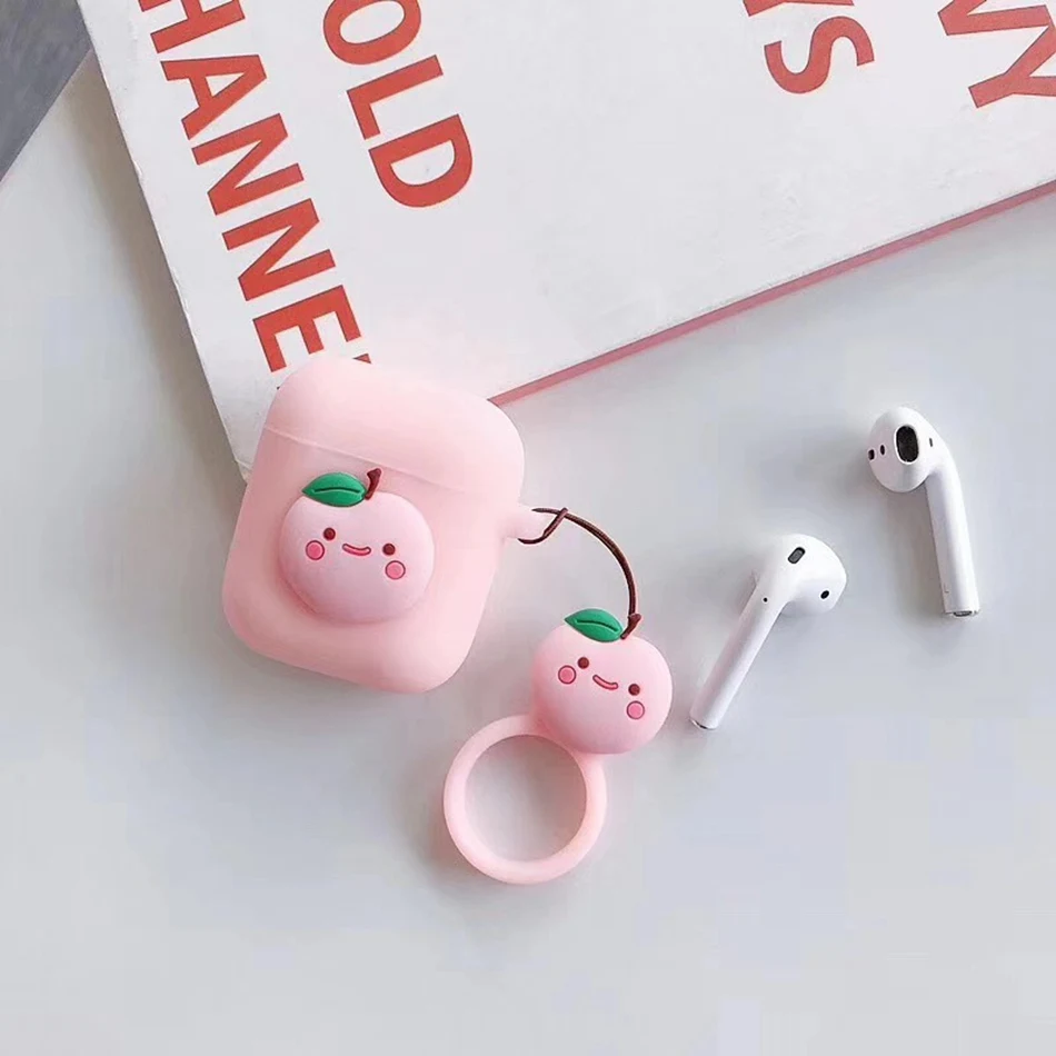 Jelly Peach Чехол для AirPods с 3D милыми фруктами, клубникой, сосной, яблоком, авокадо, пиццей, чехол для наушников s для apple Airpods 2, Защитная крышка с подвеской - Цвет: Jelly Peach