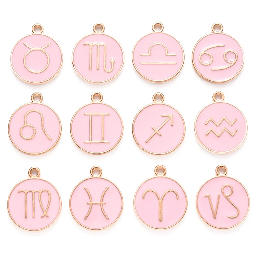 12pcs/lot 15x12mm 12 Constellation Charms Double Face Enamel Charms Charms Pendants Jewelry Making Handmade Craft Accessories