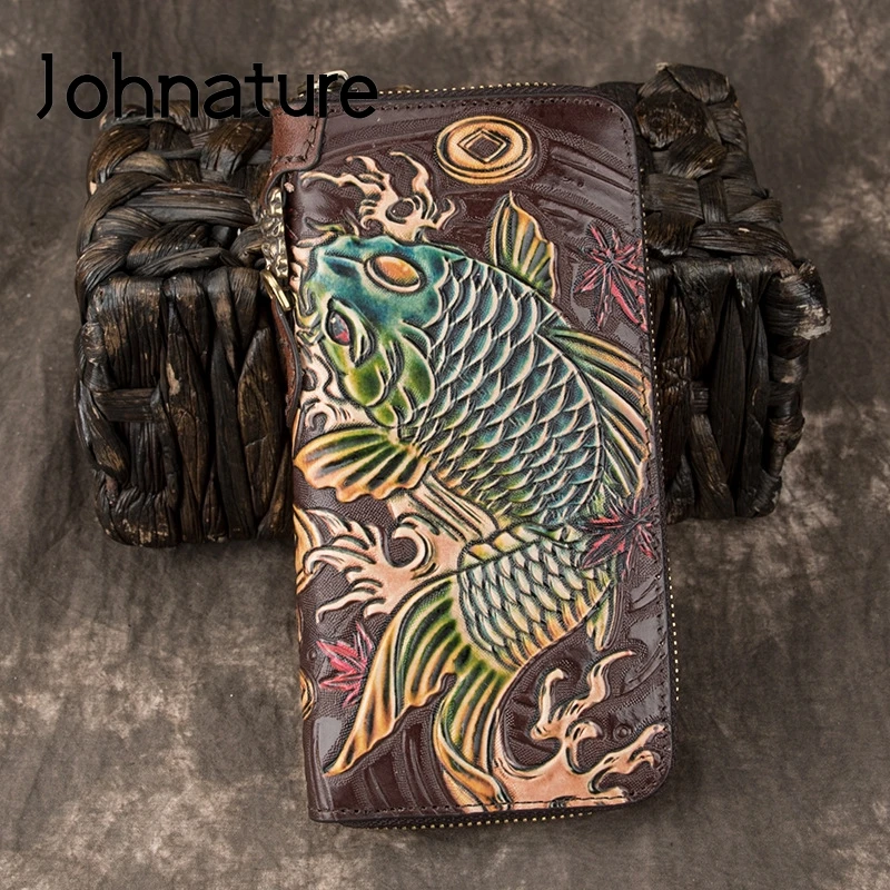 Роскошный кошелек Johnature в стиле ретро для мужчин и женщин бумажник из натуральной