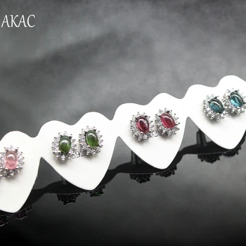 

2pairs/set Free shipping AKAC beads size approx4*6mm natural colorful tourmaline stud earrings for women earrings send randomly