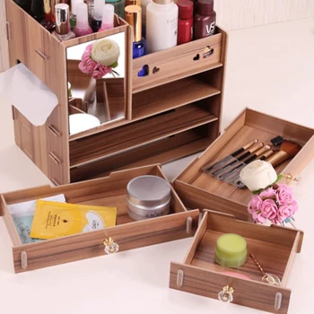 

Large Cosmetic Makeup Jewelry Lipsticks Storage Organizer Case 3 Layers Wooden Holder Makeup Organizers Cosmetic Storage Box