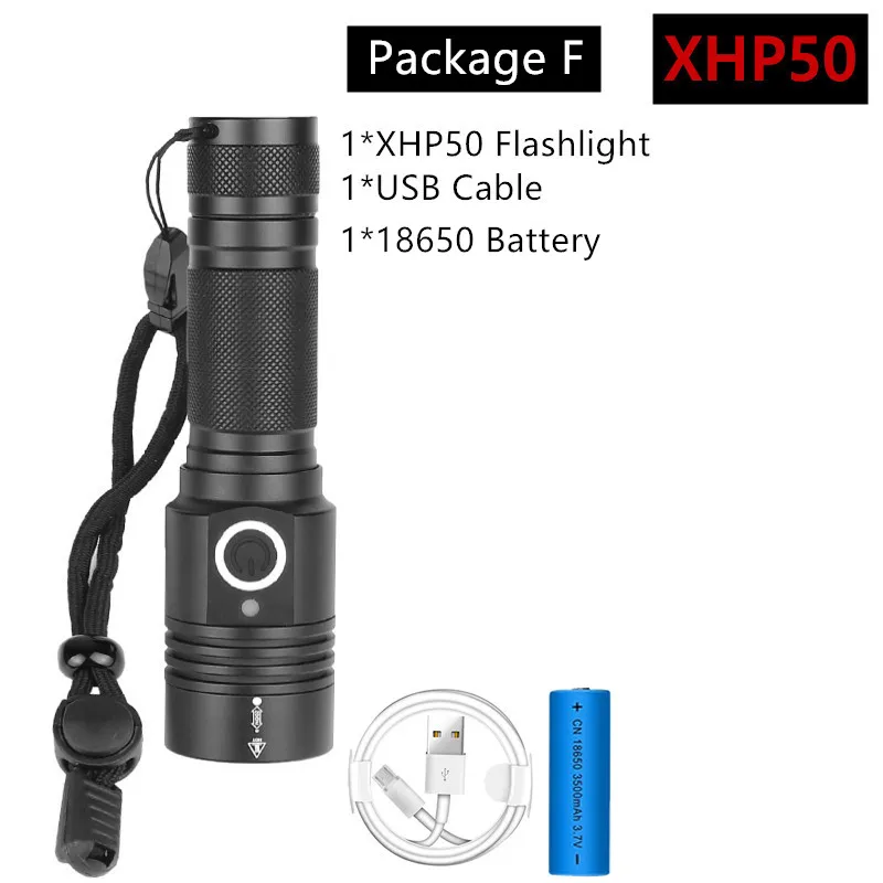 Package F Супер яркий тактический Водонепроницаемый фонарь, XHP50 и XHP70.2 светильник-вспышка с 4 режимами, светильник для кемпинга, аккумулятор 16850 - Испускаемый цвет: Package F