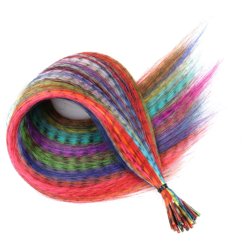 Fake Feather Hair Pieces Extensions Rainbow Colored Kanekalon for Hair Extension Accessories without clips for Girls 2021