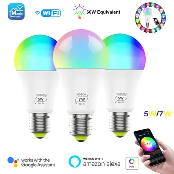 

Smart WiFi Light Bulb E27 Led Lamp 5W 7W RGB RGBCW Cool Light Warm Lights Work With Alexa Google Home April Fool's Day Lights
