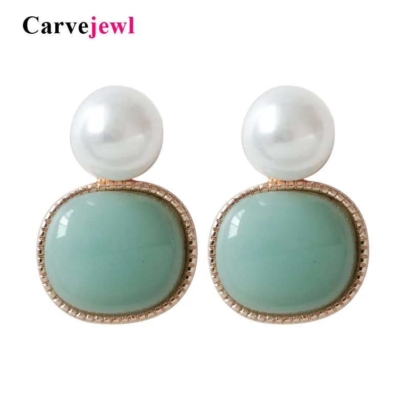 Carvejewl Geometric Imitation Pearl Clip Earrings No Ear Hole Elegant square resin Clips on Earrings Without Piercing for Women