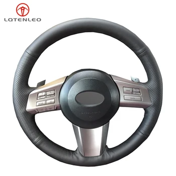 

LQTENLEO Black Artificial Leather DIY Hand-stitched Car Steering Wheel Cover For Subaru Outback 2010 2011 2012 Legacy 2009-2012