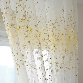 

Countryside Embroidered Curtain Window Screen Tulle White Yarn Partition Curtains Bedroom Tulle Goods for Home Children Woven