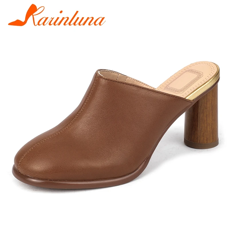 

KARINLUNA Plus Size 34-43 Brand Lady 2020 Casual Party Pumps Round Toe Spring Autumn Mules Women Genuine Leather Shoes Woman
