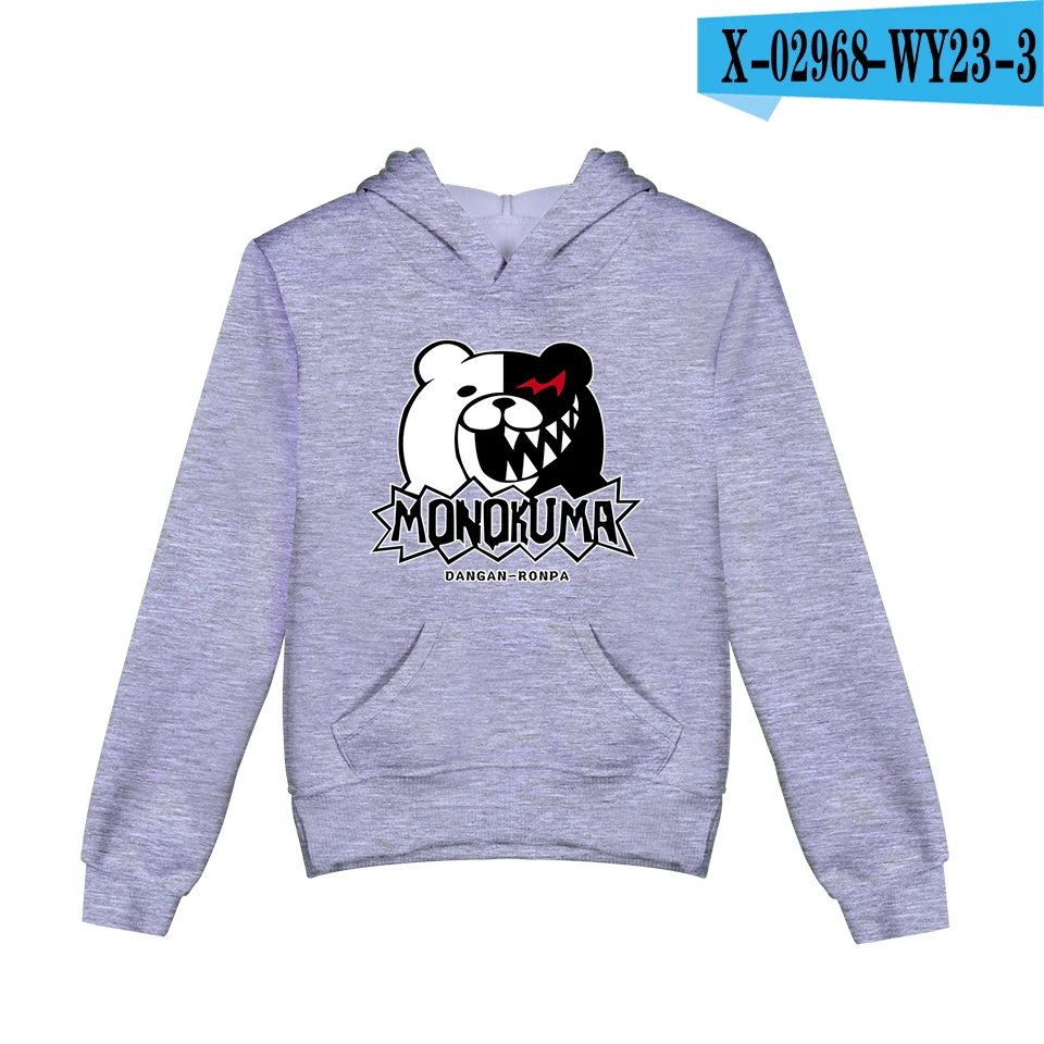 gray Популярные детские худи для мальчиков и девочек с принтом monokuma, Повседневные детские толстовки с капюшоном, осенняя уличная одежда в стиле Харадзюку, белые пуловеры monokuma - Цвет: gray
