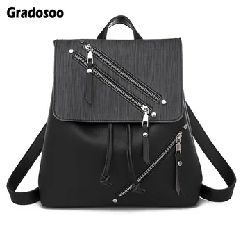 

Gradosoo Zipper Leather Backpack Women Solid Color Small Backpack Female Casual School Bags Women Bagpack Schoolbag Girls HMB659