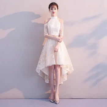 

O-Neck Womens Party Dress Sexy Evening Banquet Elegant Lace Short Long Cheongsan Gown Vestido XS-3XL