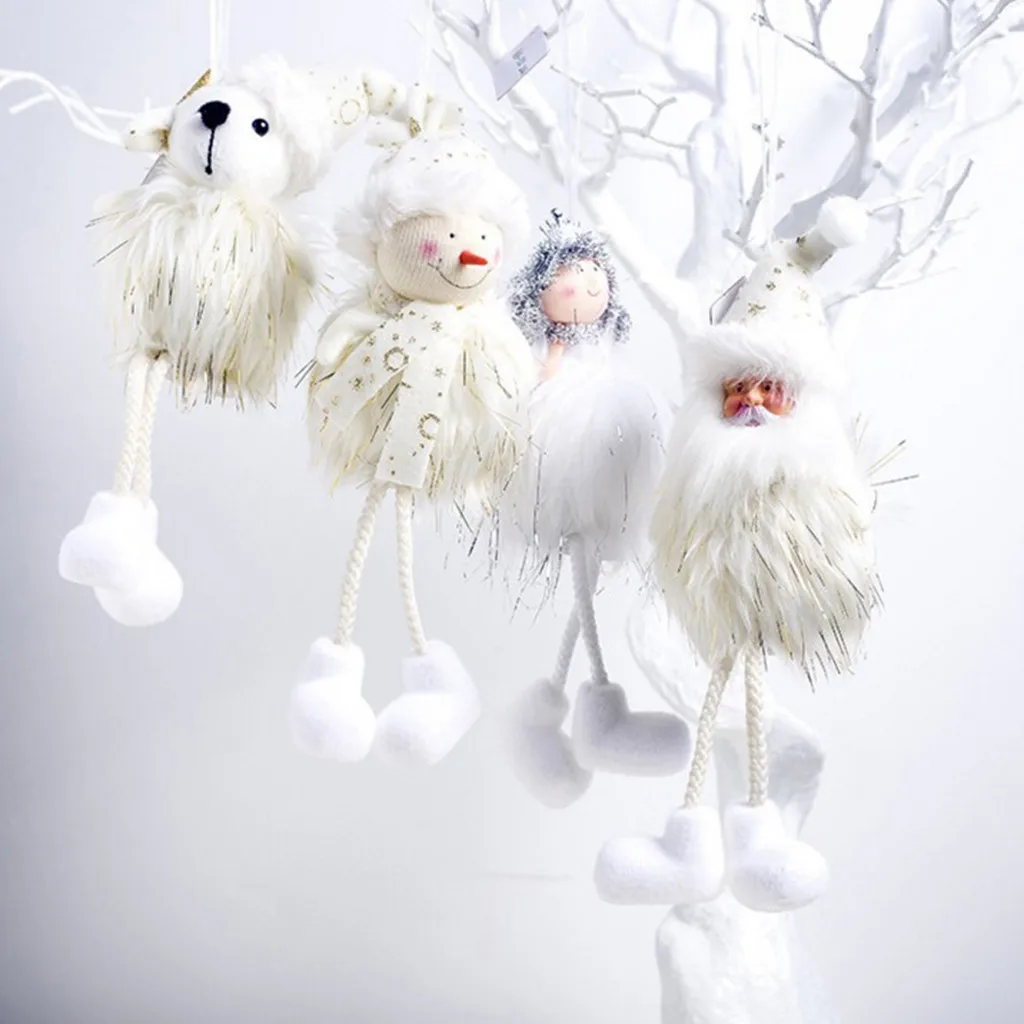 Рождественские украшения серебряные шелковые плюшевые Висячие осанки белый Санта Клаус Снеговик принцесса кукла снеговик оконный Декор#5