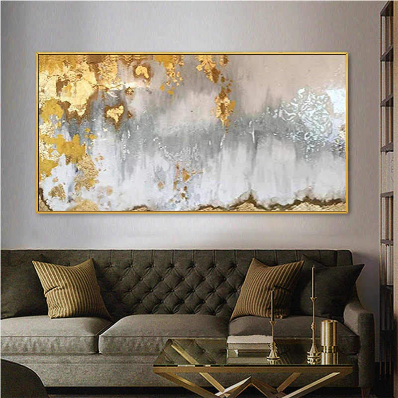 

Big size Handmade thick knife abstract oil painting Gold Gray White gorgeous abstract Painting home Decor Oil Painting on Canvas