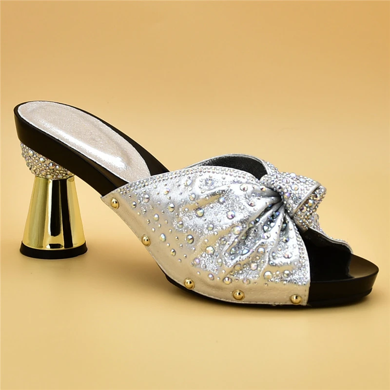 Sliver shoes only Комплект из туфель и сумочки в итальянском стиле, для вечерние в Для женщин, комплект из туфель и сумочки в тон, украшенные Стразы дизайнерская женская обувь роскошные - Цвет: Sliver shoes only
