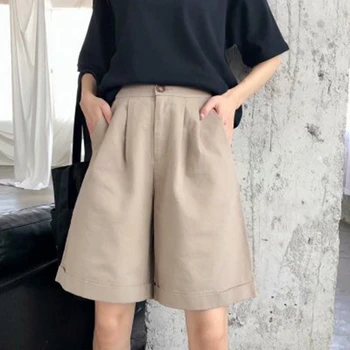 

Fashion Linen Flare Pants Women Retro Jeans Wide Leg Trousers Lady Casual for Girls Beige Short Trousers Women Pants Large Size