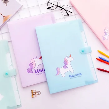 

Cute Unicorn Transparent Button Organ Bag Document Multilayer Storage Pouch Package for A4 Paper File Folder Office Supplies