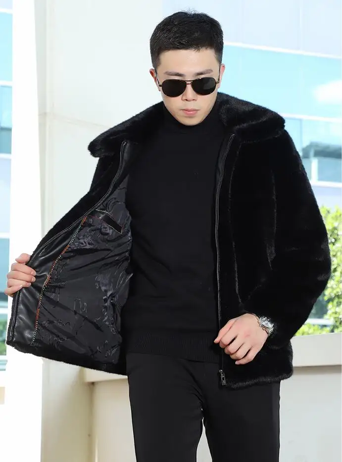 Autumn short faux mink leather jacket mens winter thicken warm black fur leather coat men jackets jaqueta de couro fashion B74
