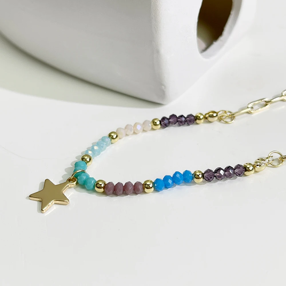 Peri'sBox Cute Multicolor Acrylic Bead Five-Pointed Star Pendant Necklace For Women Trendy Mixed Chain Necklaces - Image 5