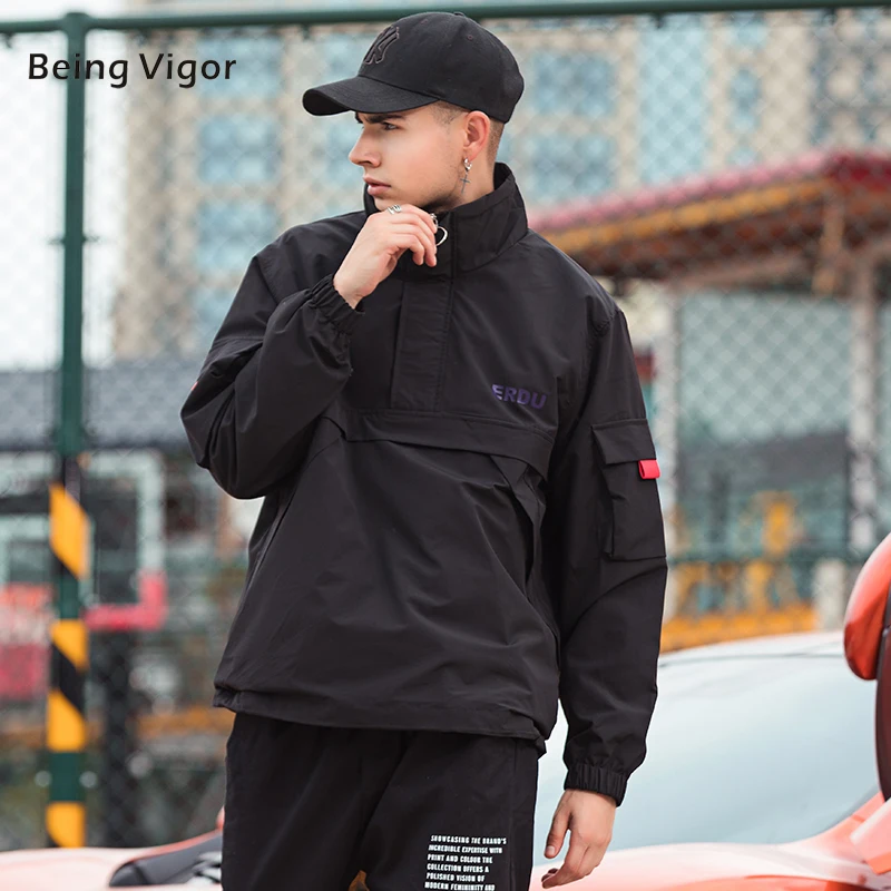 Kopen Mens Anorak Jassen 2019 Mannen Hiphop Uitloper Herfst Windjack Patchwork Casual Streetwear Mannelijke Outdoor Overjas Top 4XL