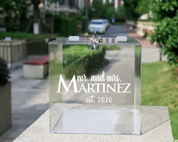 

Personalized Wedding Card Box Vine Monogram Acrylic Money Gift Favor Holder Envelop Keepsake Box Your Name Date Wishing Well