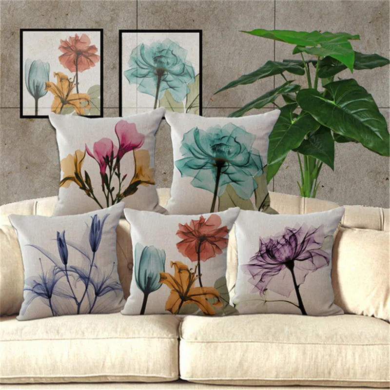 

Colores Foral Decorative Pillows Covers Linen Funda Nordico Flower Cushion Cover For Car Sofa Home Chair Coussin Funda Cojin