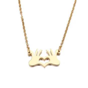 

CH-969 Stainless Steel Necklace For Women Lover's Gold And Silver Color Palm Heart Pendant Necklace Engagement Jewelry