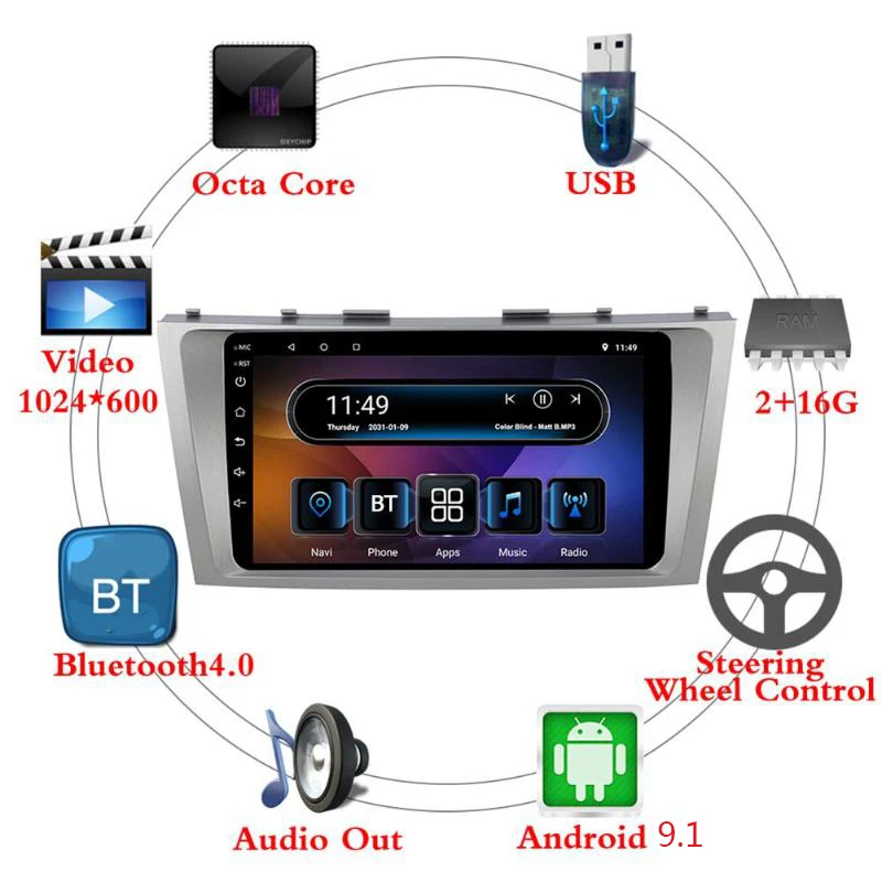 2din 9 дюймов 2.5D Android 9,1 автомобильный Радио мультимедийный плеер 2 DIN Авторадио gps навигация для Toyota Camry 2007 2008 2009 2010 2011