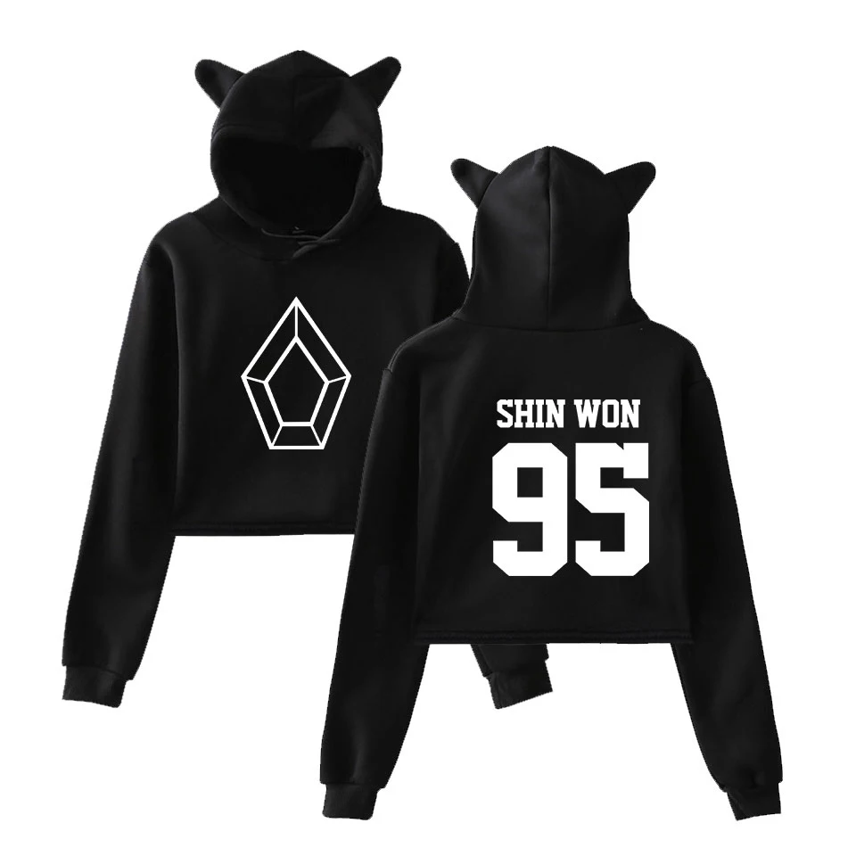 New 2019 Kpop clothes PENTAGON Album Five Senses 2D Print fashion trend sala Cat Crop Top Women Hoodies Sweatshirt Sexy clothes