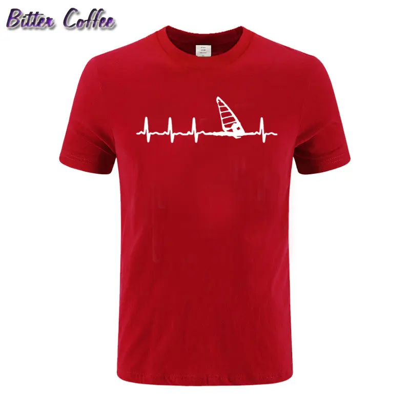 Модная летняя новая Мужская хлопковая футболка Windsurfing Heartbeat T Stylisches Футболка с принтом