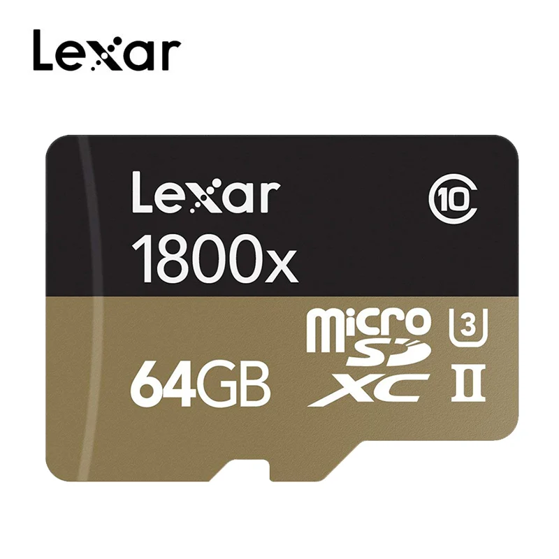 Lexar Профессиональный 1800x microSDXC UHS-II Micro sd-карты объемом 64 Гб оперативной памяти, 32 Гб встроенной памяти до 270 МБ/с. V90 U3 карту памяти SD класса 10 Флэш-Памяти TF карты - Емкость: 64 ГБ