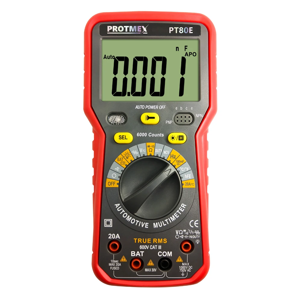 

Counts Digital Auto Car Tester Multimeter DC/AC Voltage, Current,, Resistance, Capacitance Tester PT 80E