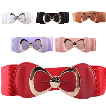 

Hot sale women Butterfly Bow bowknot buckle waistband wide elastic stretch waist belt for women dress accessor