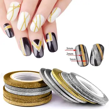 

6 Pcs/Set Nail Art Sticker Laser Gold Metal Stripe Wave Line Tape Nail Art Glitter Striping Line Tape Sticker Manicure Decor