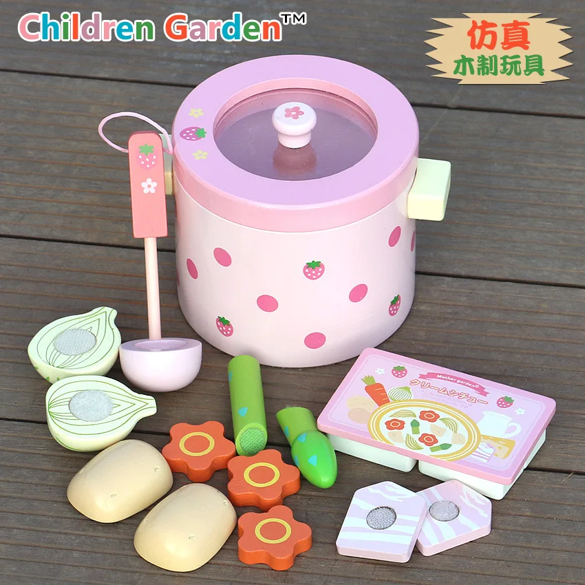 Girl'S And BOY'S Baby Gift& Vegetable Hot Pot Set Children Wooden Play House Model Kitchen Cooking Toy