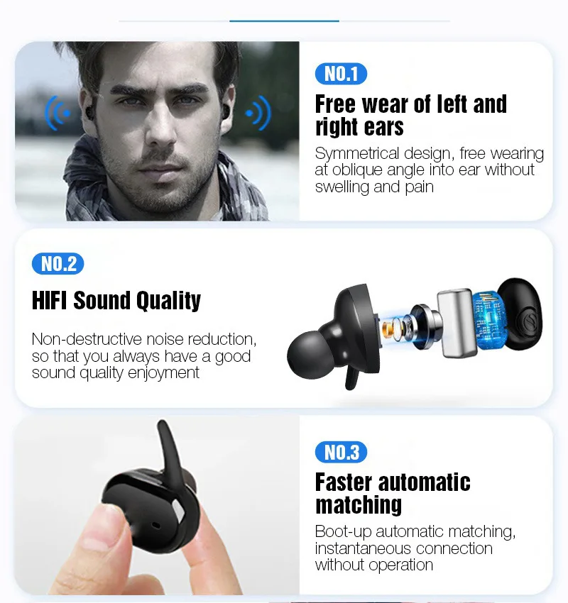 TWS Bluetooth гарнитура 5,0 сенсорная спортивная водонепроницаемая стереогарнитура с двумя наушниками Спортивная Беспроводная игровая гарнитура с зарядным отсеком