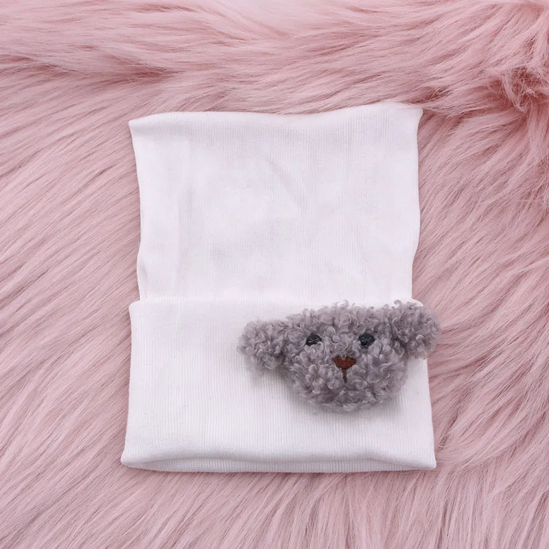 Cute Teddy Bear White Cotton Knitted Beanies Hat For Baby Girls Boys 0-4 Month Kids Childs Winter Hats Soft New Born Bonnet