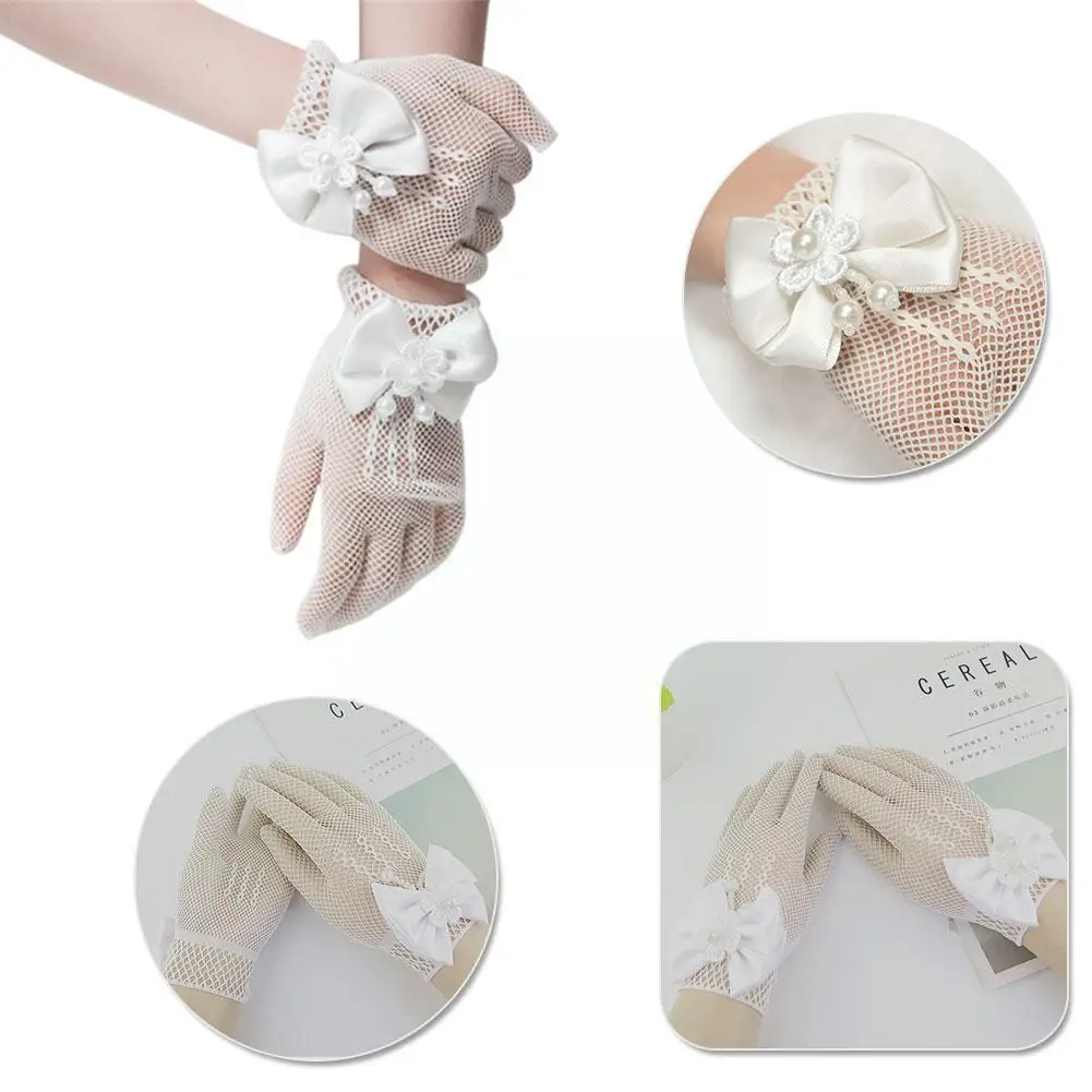 Kids Cream Lace Fishnet Gloves Communion Party Flower Accessories Etiquette Girls Party Gloves Princess Flower T3O8
