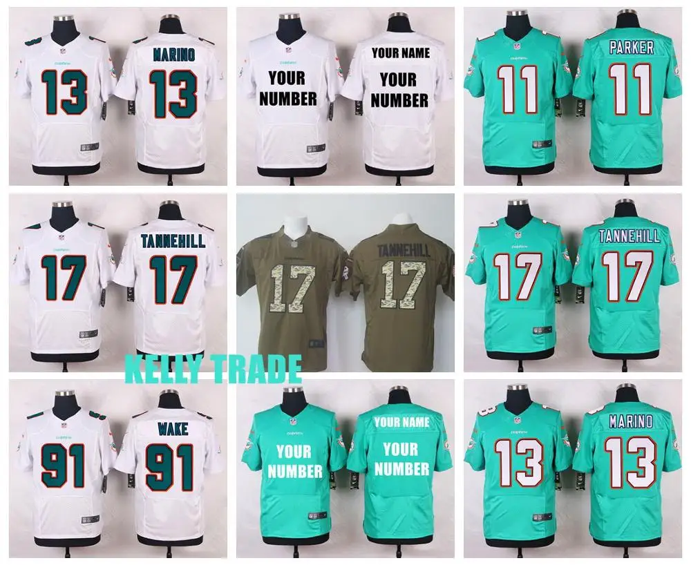 Stitiched, Майями, Майком Уоллесом 13 Dan Marino 17 Ryan tannehilt 93 Ndamukong Suh elite, Cameron Wake, Dan Marino Jersey