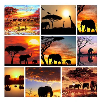 

LZAIQIZG African Elephant Diamond Painting Animal Full Drill Square Diamond Embroidery Cross Stitch Home Decoration Handwork