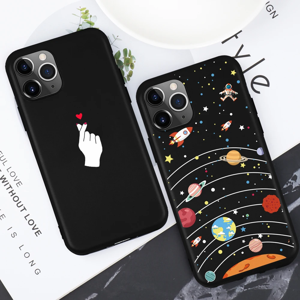 

Black Matte Silicone Cases For iPhone 11 11Pro Max 6 6S 8 7 Plus X XR XS MAX 5 5S SE Space Heart TPU Cover For iphone 11 Pro 10